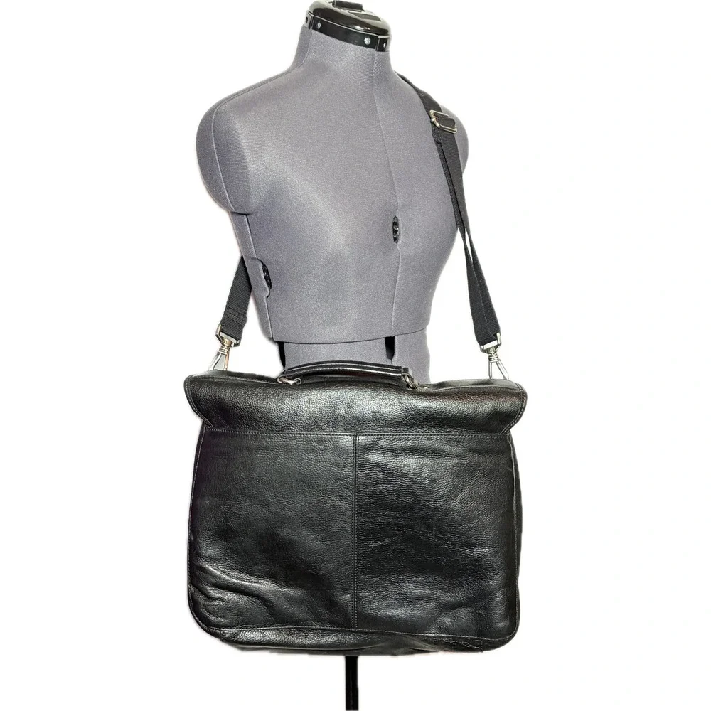 Vintage Mens Black Leather Briefcase Messenger Bag Laptop Crossbody Distressed
